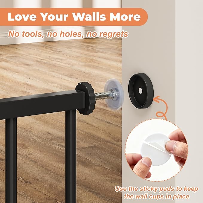 34" Extra Tall Baby Gate for Stairs, Auto Close Stroller Friendly Dog Gate Indoor for Doorways, Pressure Mounted 29"-40" Wide Baby Gate, Easy Walk Through Gate for Children & Pets, Black