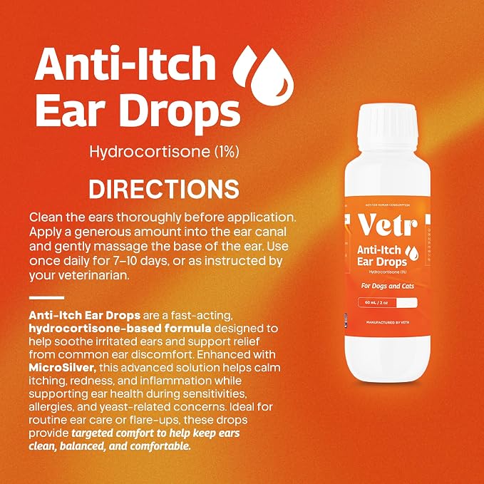 vetr Anti-Itch Ear Drops for Dogs - Topical Ear Comfort Support Solution - 2 oz (60mL) - Vet-Formulated in USA