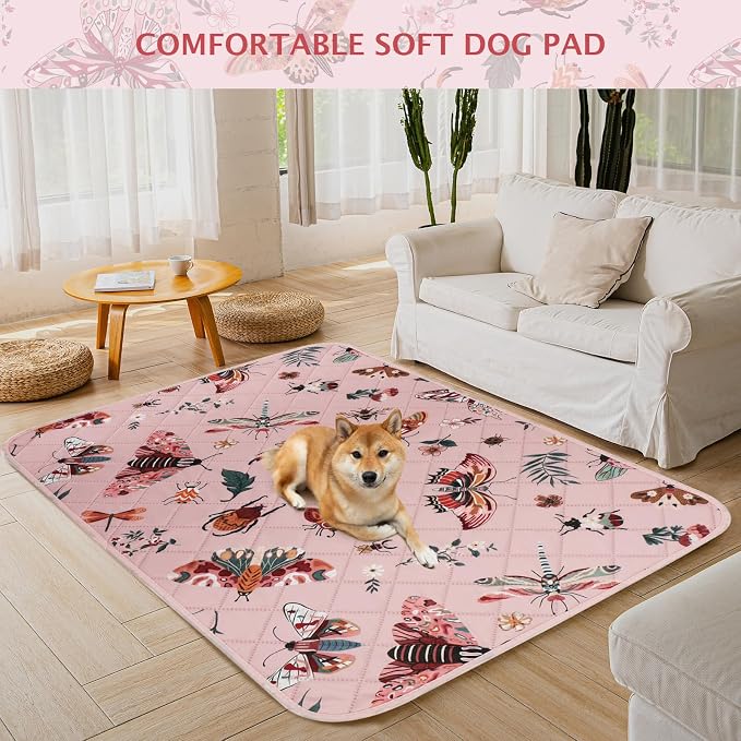 IEUUMLER Washable Pee Pads for Dogs, 2 Pack Insect Pattern Reusable Waterproof Puppy Potty Pads, Non-Slip Absorbent Pet Training Pads for Playpen Crate Bed EU014