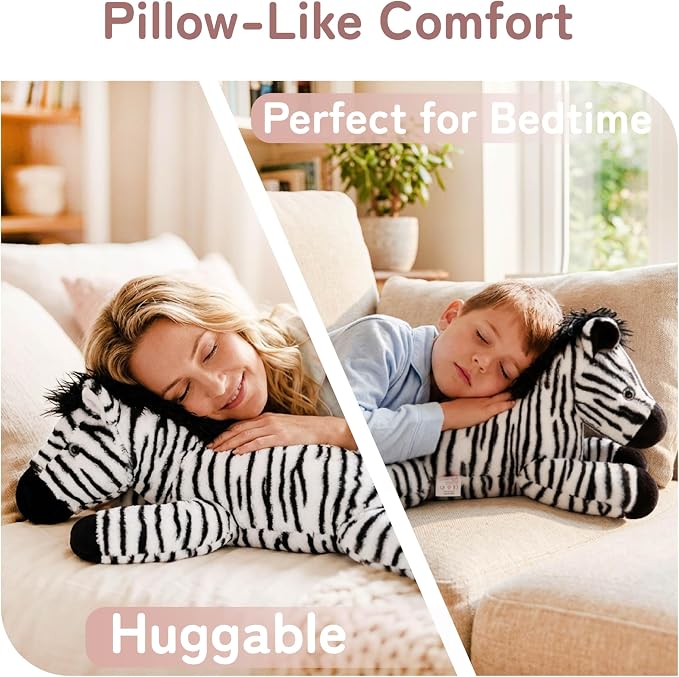 Niuniu Daddy 25" 5 lb Weighted Zebra Stuffed Animal for Adults Kids, Giant Large Soft Body Pillow Plush Toy for Sleeping Huggable, Gift for Everyday Comfort