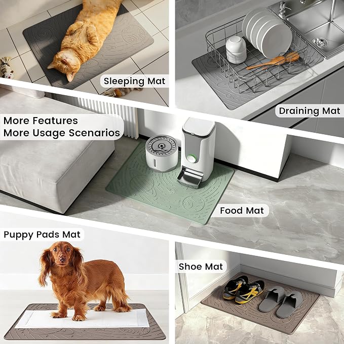 OHMO Cat Mat for Litter Box, Large 31.5x23.6 Dark Grey, High Edge Silicone Scatter Control Waterproof Trapping Mat