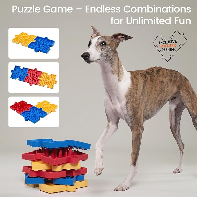 HowGo Puzzle Slow Feeder Lick Mat for Dogs and Cats, 38+ Suction Cups|Non-Slip Heavy Duty Maze Enrichment Blow BPA-Free Silicone|Reduce Boredom Anxiety Free Combination (2PCs, Blue&Yellow)