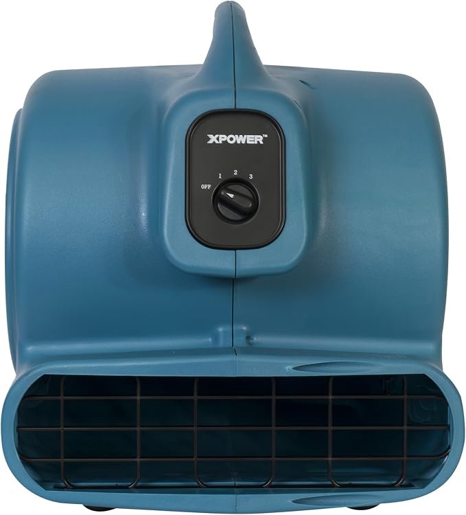 XPOWER X-830 Pro 1 HP 3600 CFM Centrifugal Air Mover, Carpet Dryer, Floor Fan, Blower, for Water Damage Restoration, Janitorial, Plumbing, Home Use Blue