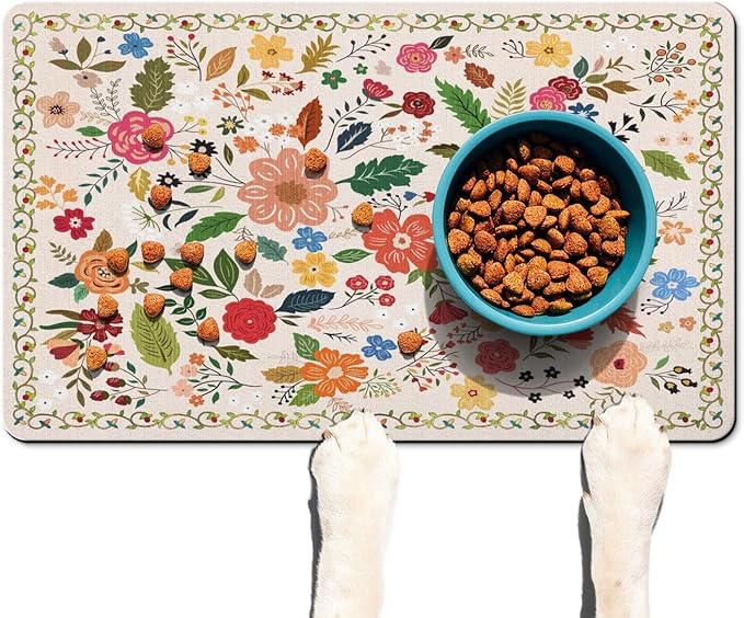 Absorbent Pet Dog Bowl Mat for Food and Water, Pet Cat Food Feeding Mat with Non Slip Rubber Backing, Dog Food Mats for Floors Waterproof, 24"x32"