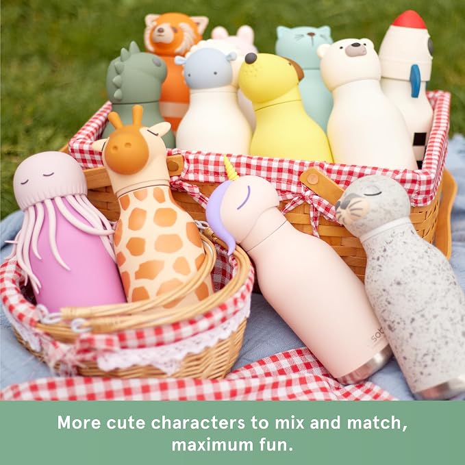 Asobu Bestie Bottle Limited Edition Collectible Kids Water Bottle with Animal Character Lid 16oz (460ml) Insulated Stainless Steel, Leakproof, Reusable with Straw Fun Gift for Girls & Boys