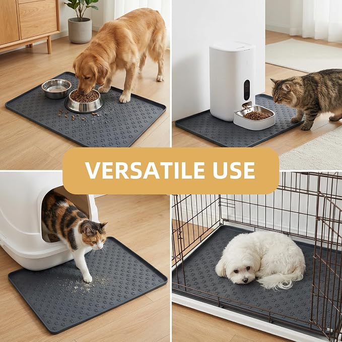 Silicone Dog Food Mat, 100% Waterproof Pet Feeding Mat with Raised Edge, Non-Slip Bowl Placemat for Cats & Dogs, Pets Accessories, 21.5” x 15.4”