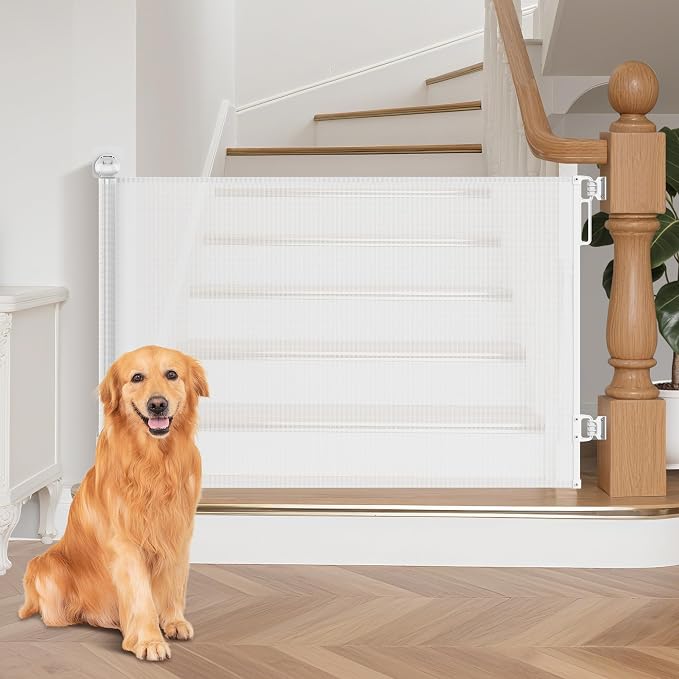 Retractable Baby Gate,118" Wide x 34" Tall Mesh Safety Gate for Dogs & Babies, Indoor/Outdoor Use for Stairs, Doorways, Hallways,Easy Installation Mesh Gate