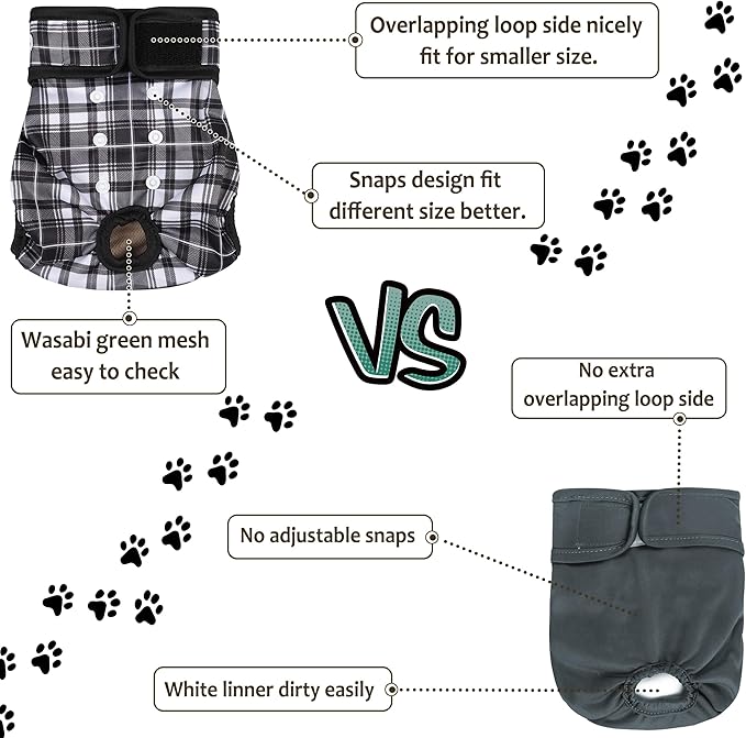 Female Dog Diapers - Premium Reusable Diapers for Doggie in Heat - Highly Absorbent for Pet Incontinence with Adjustable Snaps Black, L