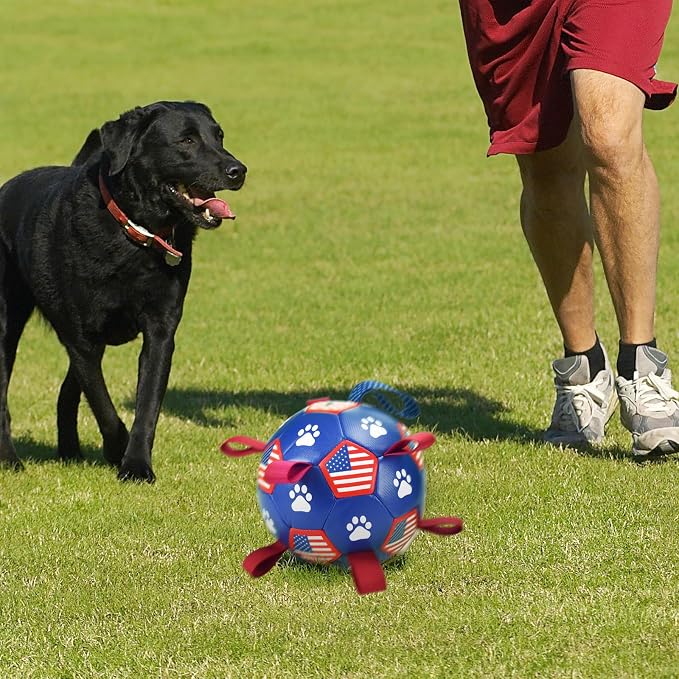 4th of July Dog Soccer Ball with Straps y Puppy Interactive Toy Pet Tug Ball Toy with American Flag Pattern for Mdeium Large Dogs Large-3