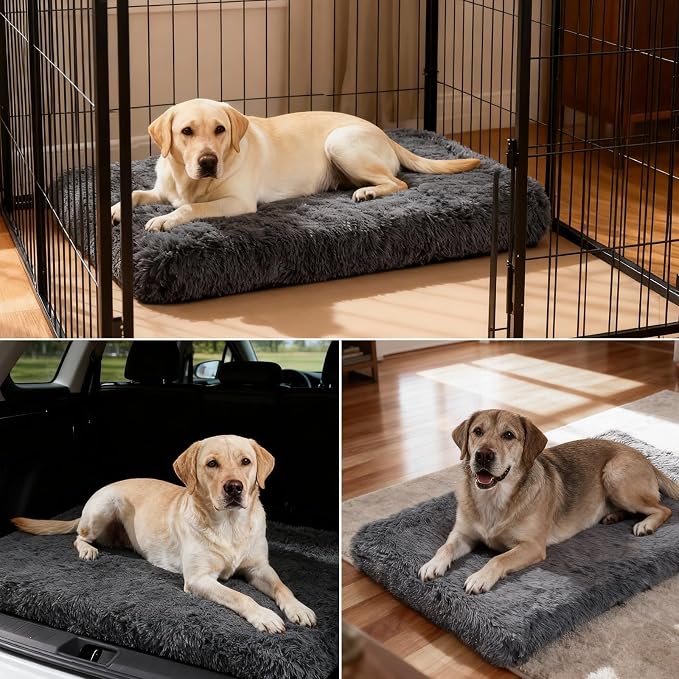 Orthopedic Dog Bed for Medium Dogs, Dual-Layer Memory & Egg-Crate Foam, Washable Warm Winter Plush Cover, Waterproof Liner, Non-Slip Bottom, Crate/Kennel Pad, 35 x 22 Inch, Dark Gray