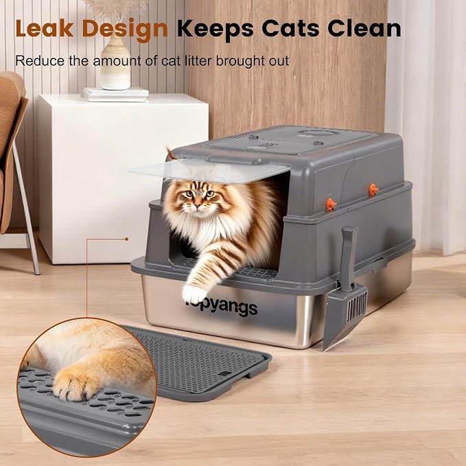 XXXXL Stainless Steel Litter Box, 28" L x 20" W x 17" H Extra Large Cat Litter Box for Maine Cat, Enclosed Metal Litter Boxes for Big Cat, Suitable Multi-Cats Families, High Sides