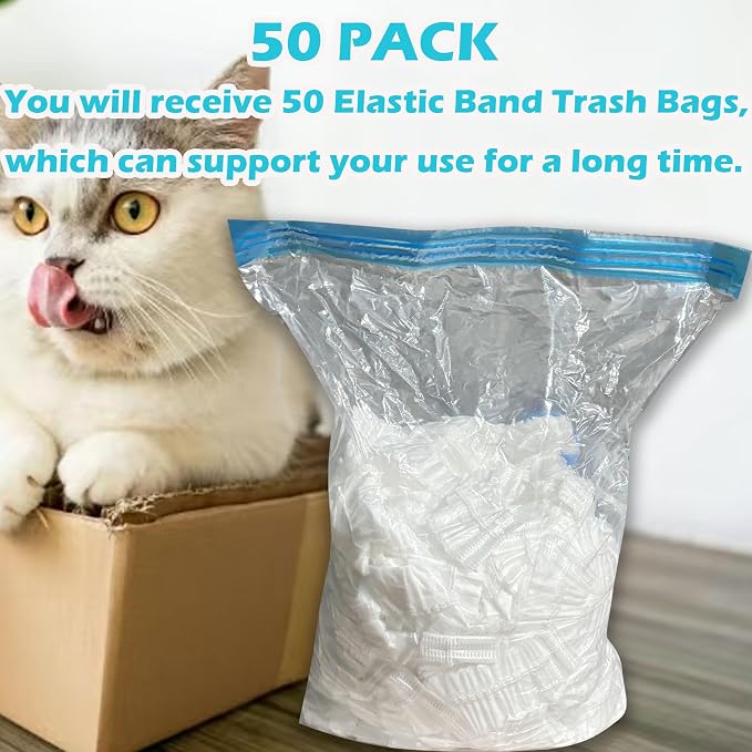 50 Pack Litter Box Liners Compatible with Hooded Litter Box Cat, Elastic Band Trash Bags for Disposal of Cat Waste, Waterproof and Leak Proof (Clear)