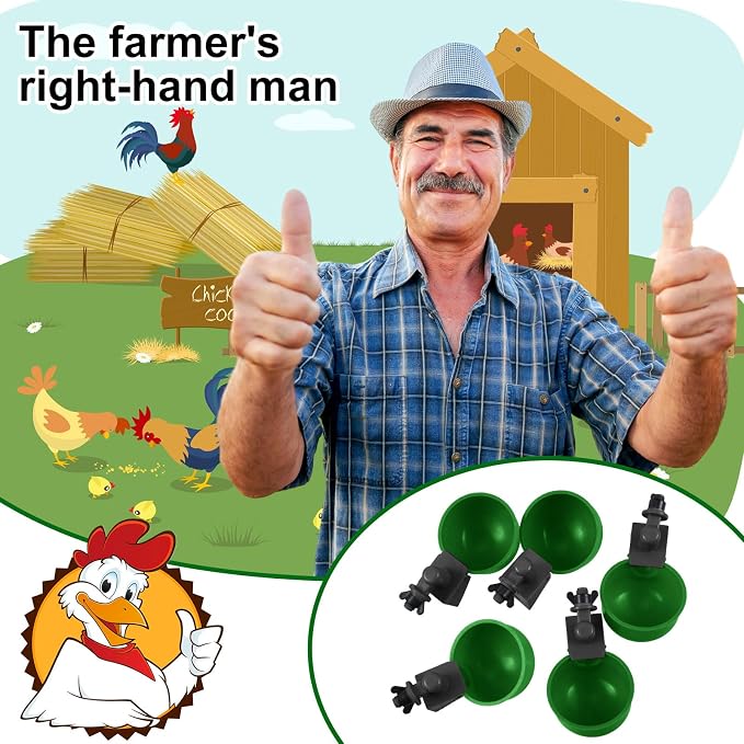 Tanlade 50 Pcs Automatic Chicken Waterer Cups Chicken Feeder for PVC Pipe Waterer Kit for Poultry Duck Goose Turkey Bunny (Green,Classic)