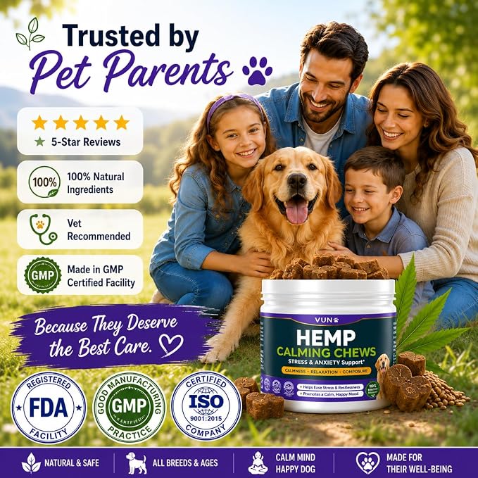 Hemp Calming Chews for Dogs, Advanced Dog Calming Chews - Anxiety Relief Supplement Treats with Melatonin L-Theanine - Sleep Aid for Separation, Barking, Stress, Hyperactivity