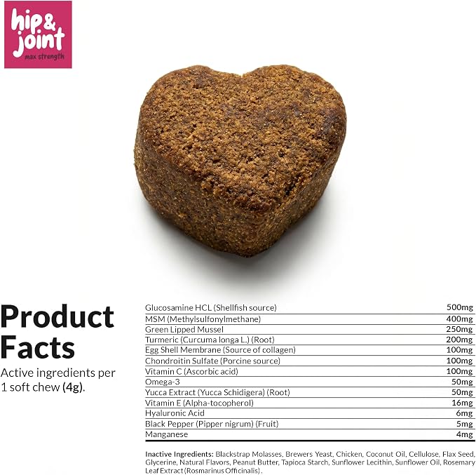 Hip & Joint Max Strength Dogs - Collagen, Glucosamine & Fish Oil | Max Strength with Collagen, Glucosamine & Fish Oil. Supports hip & joint health, eases inflammation & acts as antioxidant.