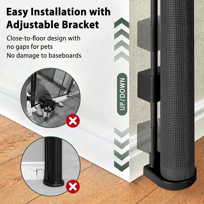 KISKIZ 59 Inch Wide Retractable Baby Gates, Reinforced Retractable Gate with Support Rods to Prevent Crawling Through, 5 FT Retractable Dog Gate for Stairs, Doorways, Hallways, Indoor/Outdoor, Black