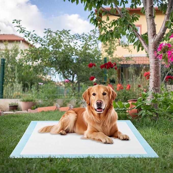PETSITE Dog and Puppy Pee Pads, 6-Layer Leak-Proof Super Absorbent, Quick-Dry Surface, Indoor Outdoor Disposable Potty Training Pads, Blue & White (36" x 36" (100 Count))