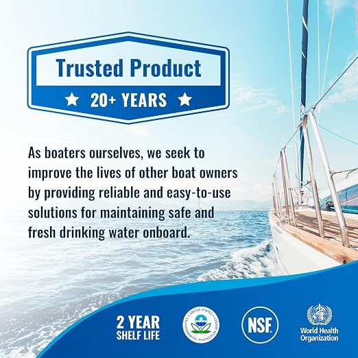 Complete Boat & RV Drinking Water Kit - 100 Aquatabs Water Purification Tablets + 50 Chlorine Test Strips + Water Flow Meter - for Boat & RV Tanks - By Aquamarine Water Solutions