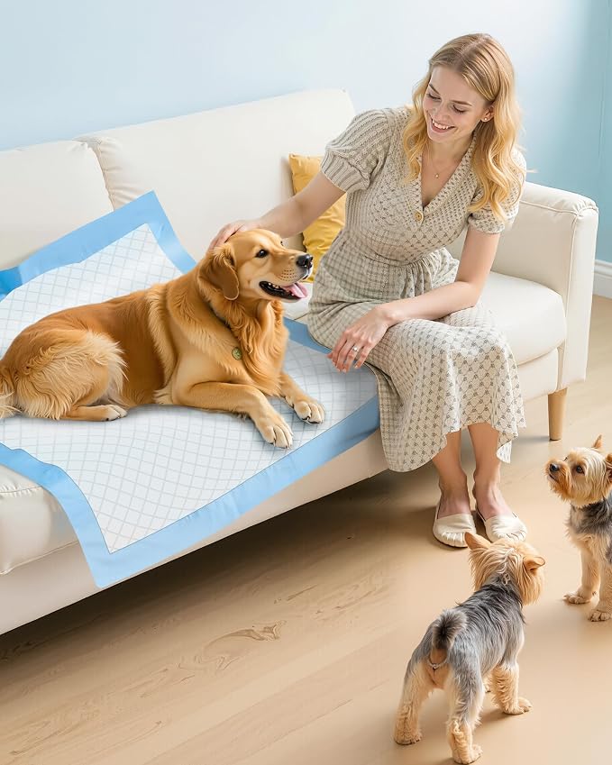 Powools Puppy Pads - 100 Packs, 34"×28" Ultra-Large Puppy Pads, Tear-ResistantPee Pads for Dogs, 6-Layer Ultra-Absorbent & Quick-Dry Blue Training Pads