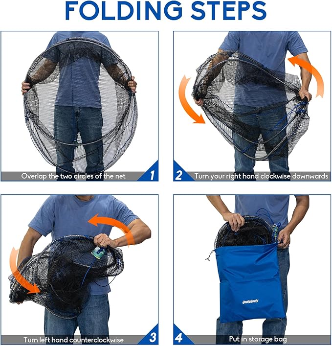 QualyQualy Foldable Fishing Net, Landing Fishing Pier Nets 31"/40" Hoop, Drop Net for Pulling Up Fish with Rope, Portable Bridge Fishing Net for Minnows, Crawfish, Shrimp