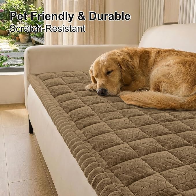 Smiry Couch Cover for Dogs, Non Slip Fuzzy Pet Sofa Covers Washable for 3 Cushion Couch, Soft Thick Furniture Protector for Cats Dogs, Against Fur, Dirt, Scratch Resistant (Mocha Brown, 35.4"x82.7")