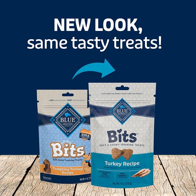 Blue Buffalo Bits Soft Dog Treats for Training, Made with Natural Ingredients & Enhanced with DHA, Turkey Recipe, 4-oz Bag