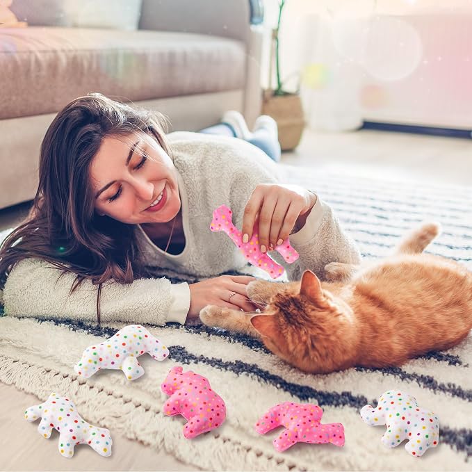 MALLMALL6 10Pcs Pink Cat Toys & 6Pcs Frosted Animal Cookie Catnip Crinkle Paper Sound Toys, Interactive Toys for Cat