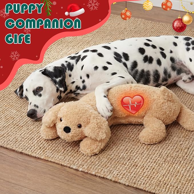 Soulchen Heartbeat Toy for Dog Anxiety Relief Stuffed Animal Comfort Toy for Puppies, Sleep Aid Plush for Crate & Kennel Training, Cuddly Companion Helps Calm Separation Stress (Bear Dog)