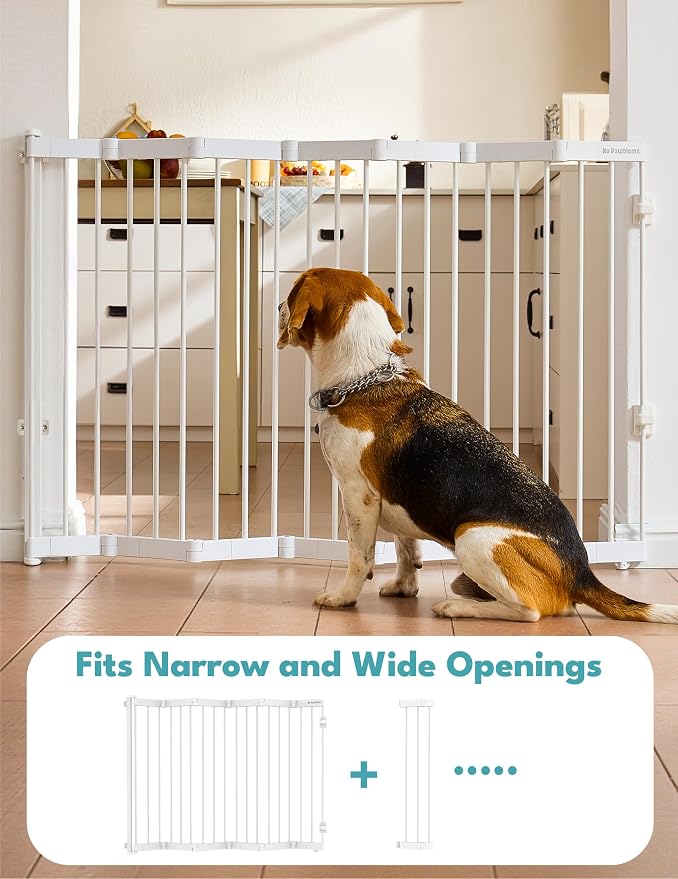 No Pawblems Retractable Safty Gate, Metal Adjustable Dog Gate for Doorways, Stairs & Hallways, Expands to 38" Wide, Auto Retract Design, No Bottom Bar, White