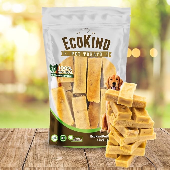 EcoKind Yak Cheese Himalayan Dog Chews, Yak Chews for Small Dogs, Long Lasting Bone for Aggressive Chewers, 4 Ingredients Natural High Protein Dog Treats, No Additives, Peanut Butter, Small - 16 Chews