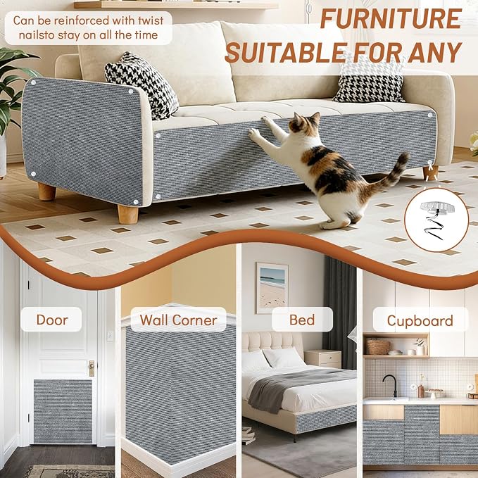Couch Protector from Cat Claws 78.7" x 15.8" Trimmable DIY Self-Adhesive Cat Scratch Mat for Furniture Couch or Wall Protector, Covering Cat Scratching Post Indoor