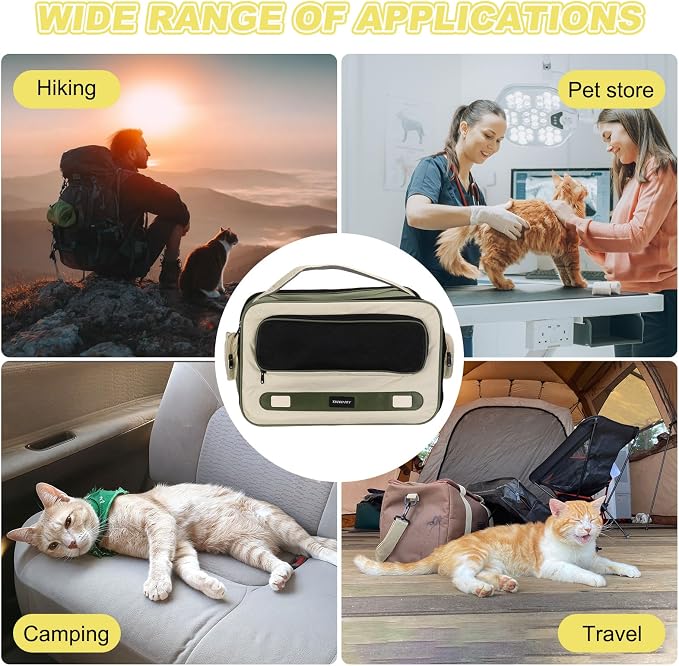 Cat Carrier for Pet, Adjustable Shoulder Strap, Breathable Dog Carrier Cat Carrying Case Pet Travel Bag Up to 14.3 lbs (Green), Intended for Hiking/Camping/Traveling