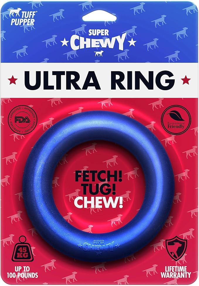 Tuff Pupper SuperChewy Durable Rubber Dog Ball and Rubber Durable Ring Dog Toy Bundle