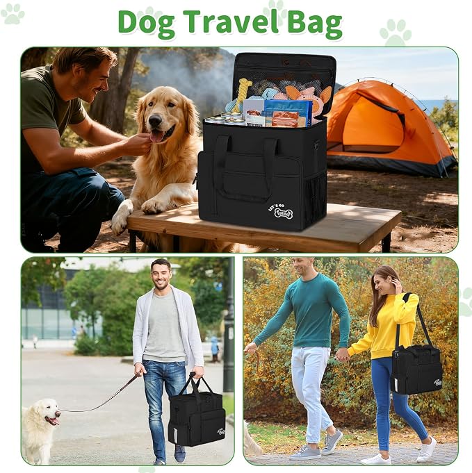 Dog Travel Bag,Large Pet Travel Bag for Supplies with 2 Food Container and Collapsible Bowls,Dog Travel Supplies Organizer Kit for Weekend,Road Trips,Camping