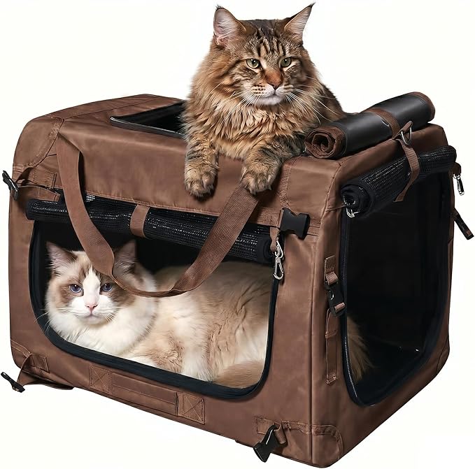 Extra Large Cat Carrier for Large Cats or 2 Small Cats, Soft-Sided Pet Carrier for Car Travel, Top Load & Large Side Opening, Anti-Sag Bottom, 4 Seatbelt Loops, Anti-Escape Buckles, Foldable, Orange