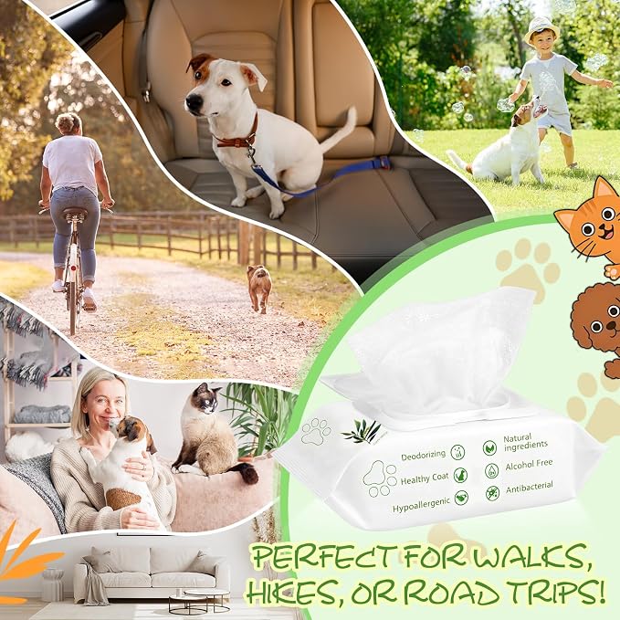 Treela 10 Packs of 800 Dog Wipes Pet Wipes Cat Grooming Supplies for Paws, Butt, Ear, Skin, Body Bath Cleaning Stain Odor Remover, Home or Travel Use(Tea Tree Flavor)