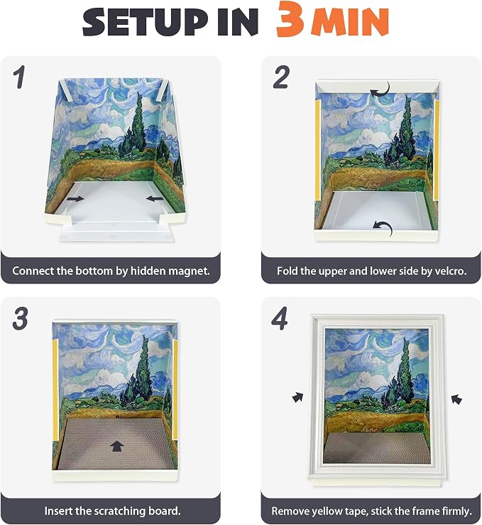 PETKARAY Art Frame Cat Scratch House, Oil Painting Kitty Scratcher Cardboard House, Large Cat Cave with Replaceable Scratching Boards