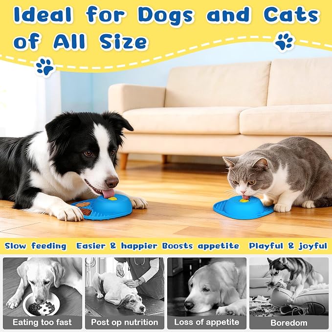 Dog Licking Bowl with Rolling Ball - 2-in-1 Anti-Slip Slow Feeder Dog Bowls w/Lick Mat for Liquid and Thick Treat, 150ml Licking Bowl for Anxiety Relief, Fits Small Medium Large Dogs & Cats Blue 1Pcs