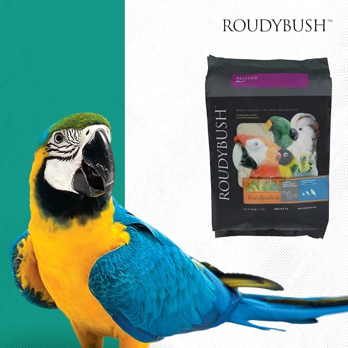 RoudyBush Breeder Food for Breeding & Weaning Birds, Pelleted Diet Made with Corn, Wheat & Soy, Daily Food for Small & Medium Parrots, Nibble Pellet, 25 LB