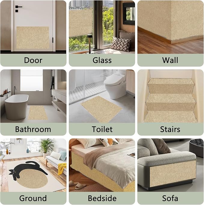 Cat Scratch Mat for Couch, Wall & Cat Tree – 78.7" Trimmable Self-Adhesive Cat Scratcher, Furniture Protector for Cats, Felt Alternative to Sisal, DIY Replacement for Cat Tower, 2 Pack (Khaki)