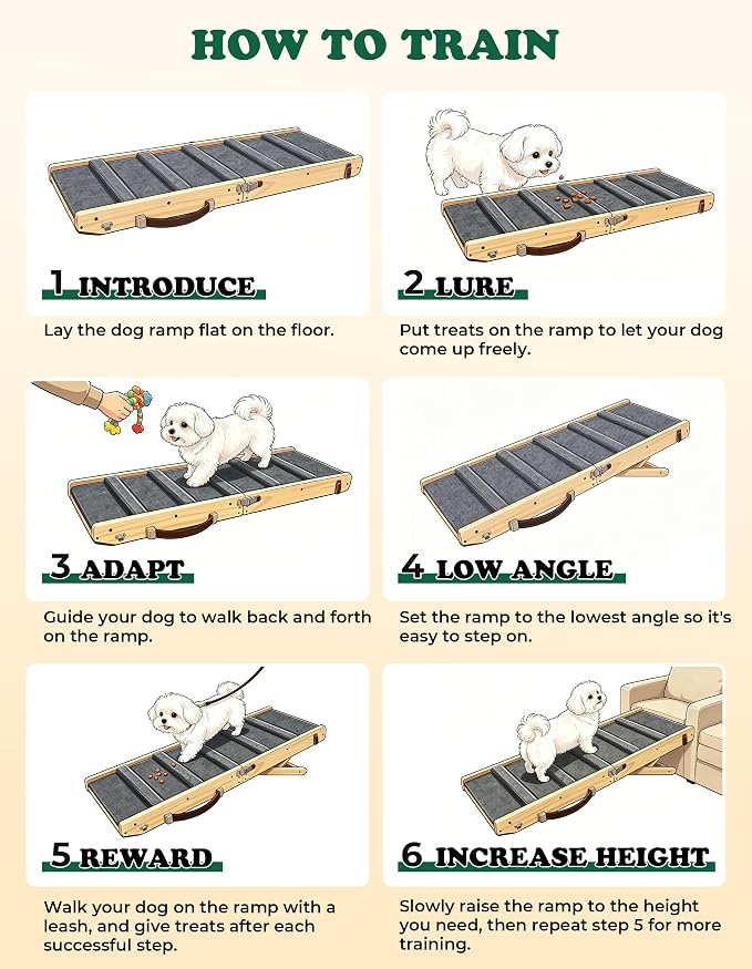 Dog Ramp Dog Stairs for Small Dogs Foldable Ramps with 4 Adjustable Heights from 7.48'' to 15.35" Wood Pet Stairs with Non Slip Carpet Portable Puppy Ramps for Couch, Sofa, Low Bed (White)