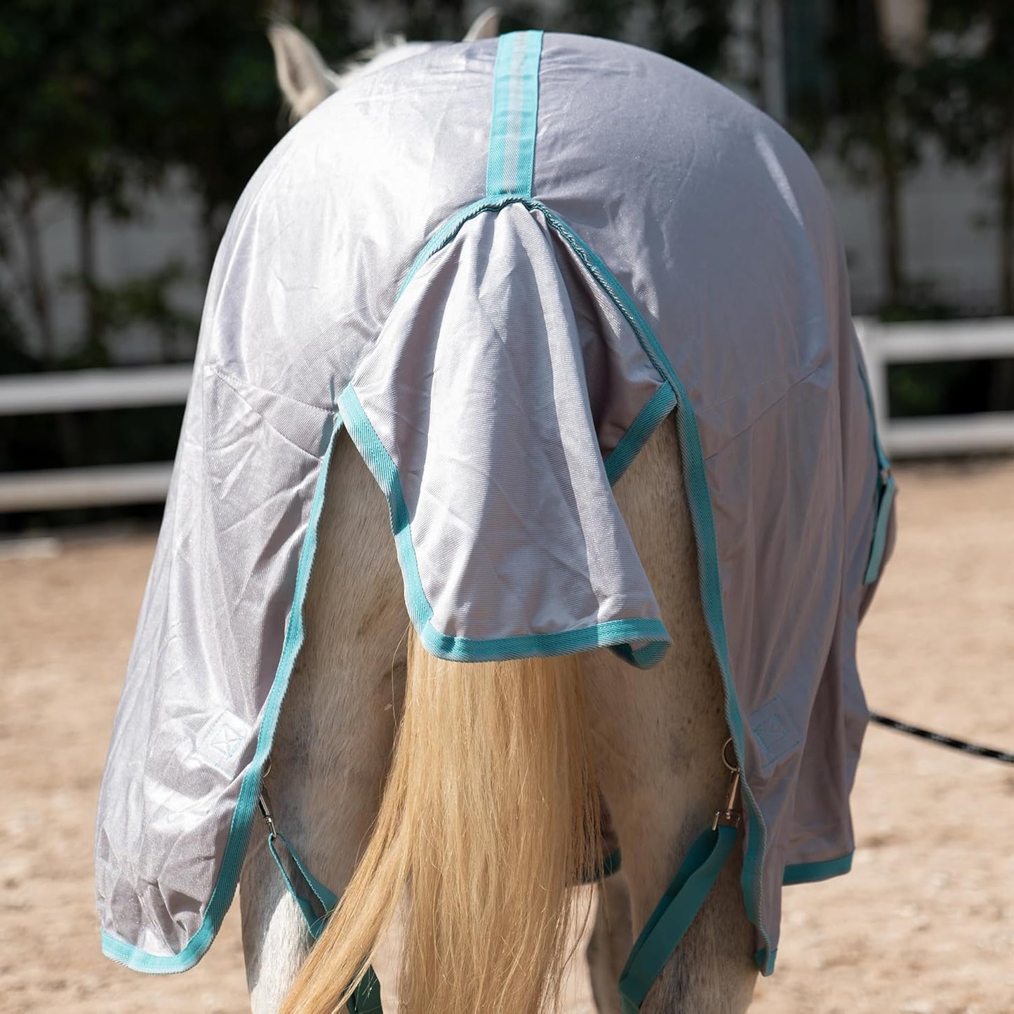 Horse Fly Sheet with Detachable Neck Cover & Belly Wrap, Adjustable Fly Sheet for Horses, Ventilated Airflow Mesh Equine Cooling Summer Flysheet Grey 69