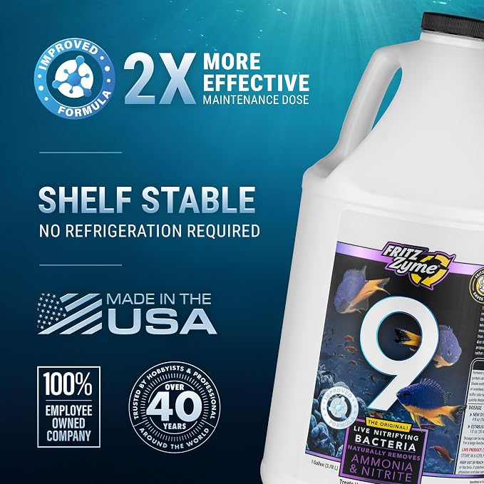 Fritz Aquatics FritzZyme 9 Live Nitrifying Bacteria Naturally Removes Amonia & Nitrite for Saltwater Fish (1-Gallon)
