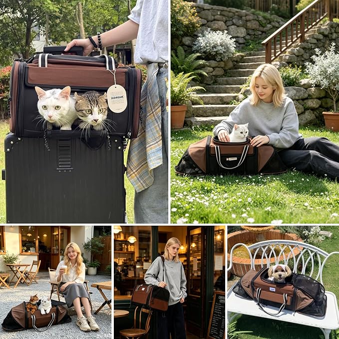 Pet Carrier Expandable Cat Bag, Large Capacity Foldable Pet Tote with Breathable Mesh for Small Pets Up to 22Lbs, Airline Approved Cats Carrier for Travel