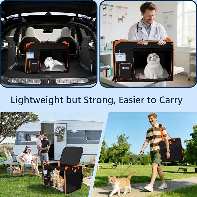 Petskd Extra Large Cat Carrier with Litter Box for Car Travel,24"x17"x17"Portable Soft-Sided Pet Carrier with Zipper Locks for Large Mudium Cats or 2 Small Cats Under 55LBS(Black)