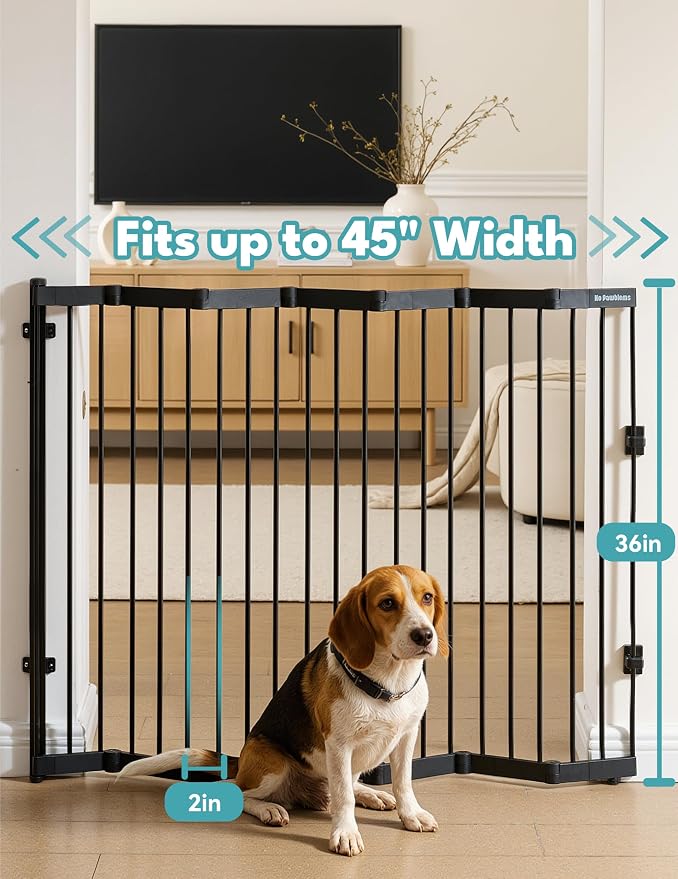 No Pawblems Retractable Safty Gate, Metal Adjustable Dog Gate for Doorways, Stairs & Hallways, Expands to 45" Wide, 36" Tall Gate, Auto Retract Design, No Bottom Bar, Black