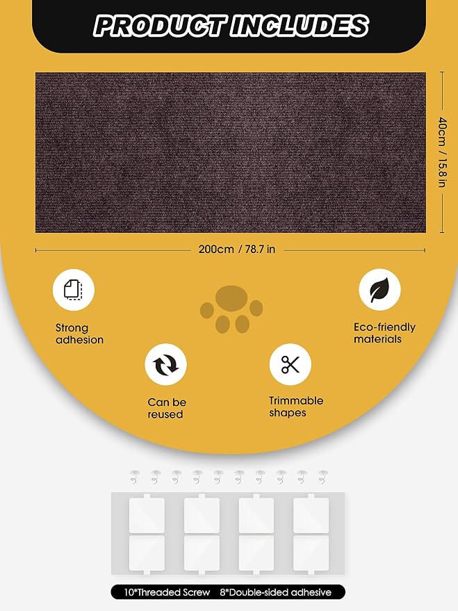 78.7"x15.8" Cat Scratch Furniture Protector with Clear Twist Pins - Brown | Less claw damage, easier scratch-zone setup, worn post refresh, cleaner couch corners, softer look for cat homes