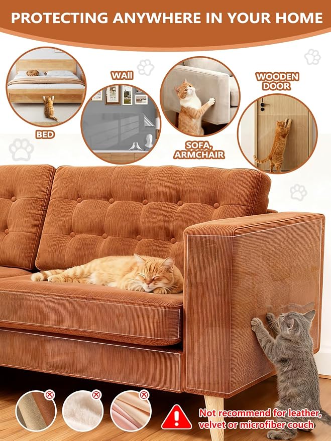 Extra Thick Clear Anti Cat Scratch Furniture Protector 17" x 197":ZQVCNF Self-Adhesive Couch & Door Tape from Cat Claws - Covers Walls, Bed Corners | Stops Cat & Dog Scratching Damage