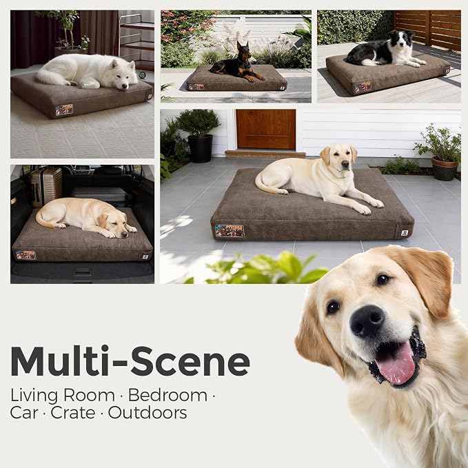 Sytopia 42 Inch Durable Dog Beds for Extra Large Dogs, Waterproof Pet Crate Pad with Machine Washable Removable Cover, Great for Indoor, Outdoor, Crate, Patio Use, Brown
