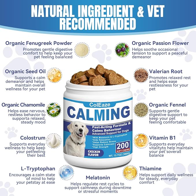 Dog Calming Chews- Sleep Aid Melatonin for Dogs Anxiety Stress Relief Noise, Thunder, Barking, Separation, Calming Chews for Dogs Small Medium Large & All Breeds, 200ct